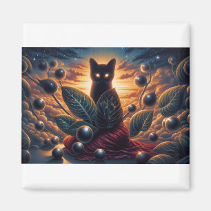 Surreal Cosmic Cat with Glowing Eyes and Stars Magnet