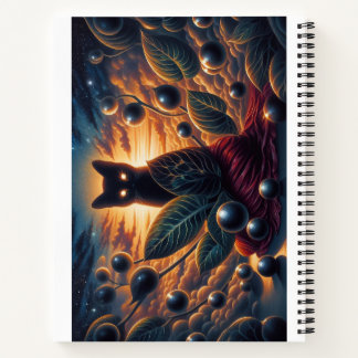 Surreal Cosmic Cat with Glowing Eyes and Stars Notebook
