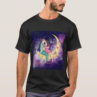 Surreal Couple Art Sitting On The Moon With Stars  T-Shirt