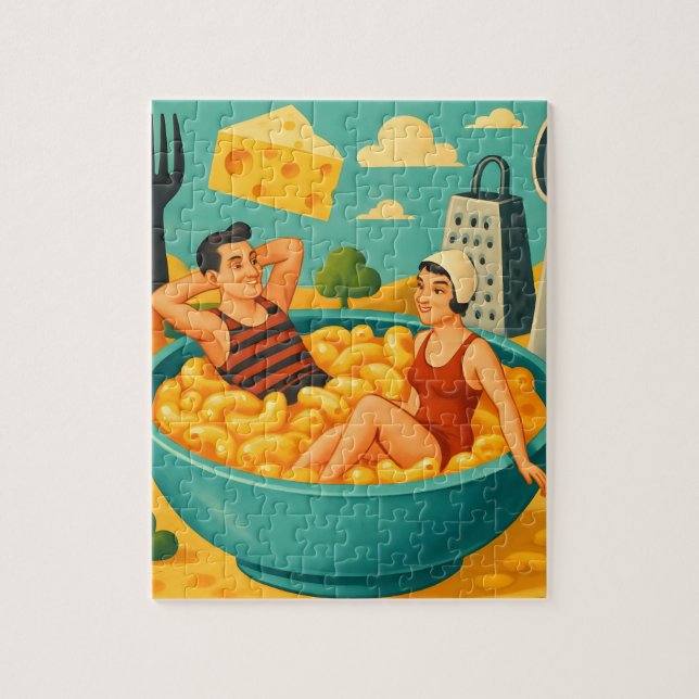 Surreal Couple Swims in a Bowl of Cheesy Noodles Jigsaw Puzzle (Vertical)