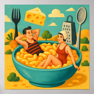 Surreal Couple Swims in a Bowl of Cheesy Noodles Poster