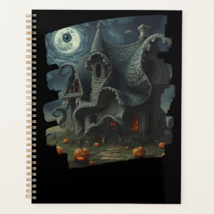 Surreal Creepy Haunted House with Pumpkins & Moon Planner