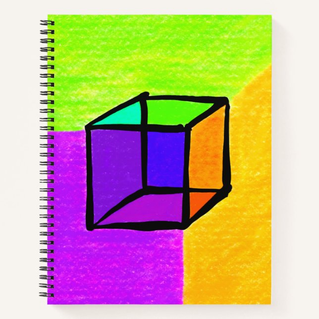 Surreal Cube Hand-drawn Geometric Figur 70's Retro Notebook (Front)