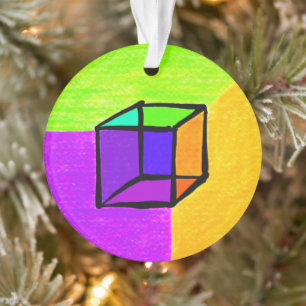 Surreal Cube Hand-drawn Geometric Figur 70's Retro Ornament