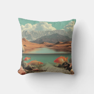 Surreal Desert and Lake with Goldfish Cushion