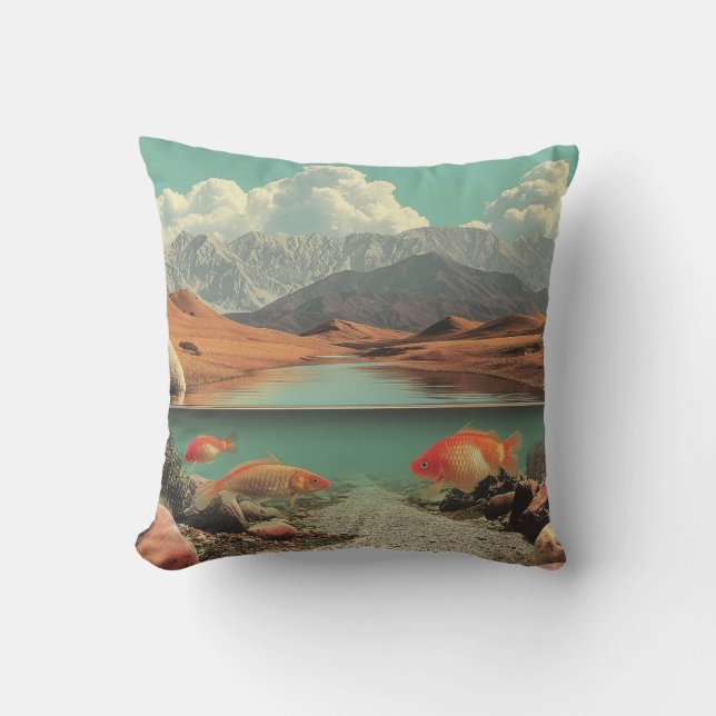 Surreal Desert and Lake with Goldfish Cushion (Front)