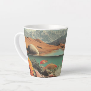 Surreal Desert and Lake with Goldfish Latte Mug
