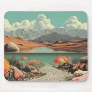 Surreal Desert and Lake with Goldfish Mouse Pad