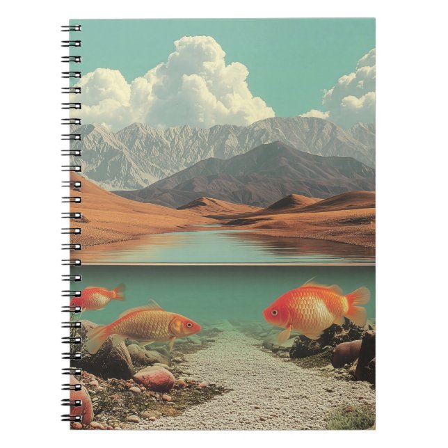 Surreal Desert and Lake with Goldfish Notebook (Front)