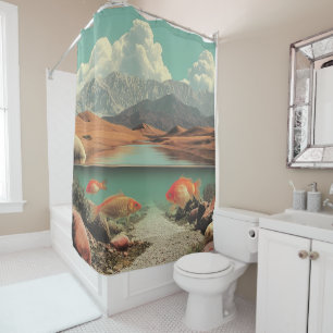 Surreal Desert and Lake with Goldfish Shower Curtain