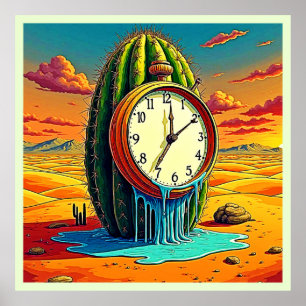Surreal Desert Clock Art Poster