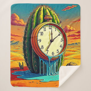 Surreal Desert Clock Art Sherpa Blanket