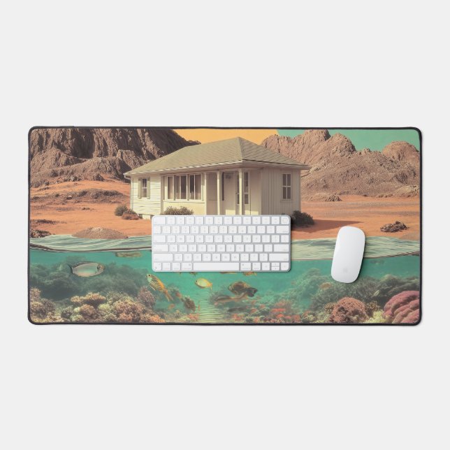Surreal Desert House with Underwater Reef Desk Mat (Keyboard & Mouse)
