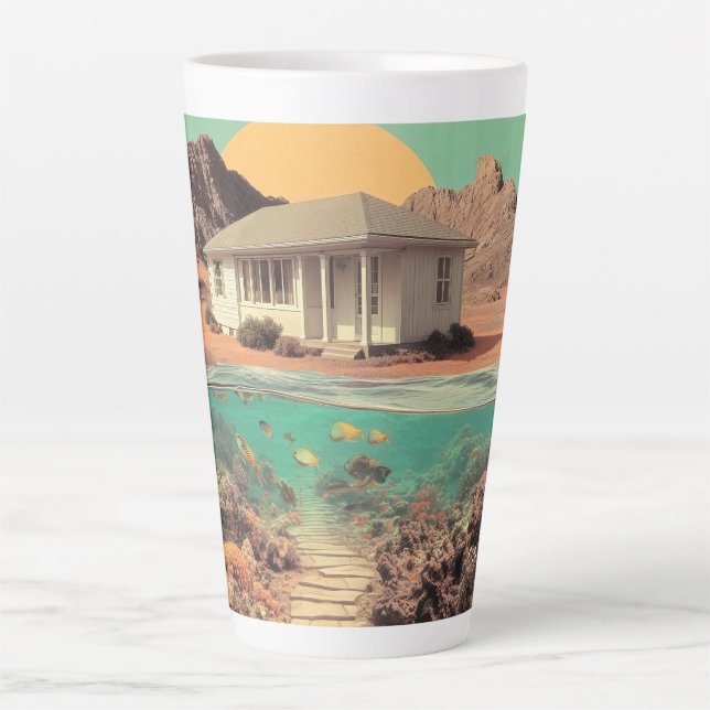 Surreal Desert House with Underwater Reef Latte Mug (Front)