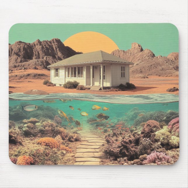 Surreal Desert House with Underwater Reef Mouse Pad (Front)