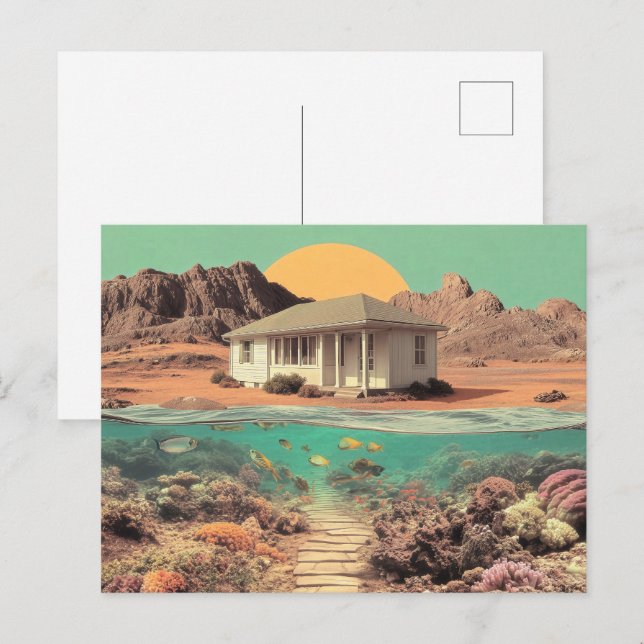 Surreal Desert House with Underwater Reef Postcard (Front/Back)