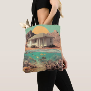 Surreal Desert House with Underwater Reef Tote Bag