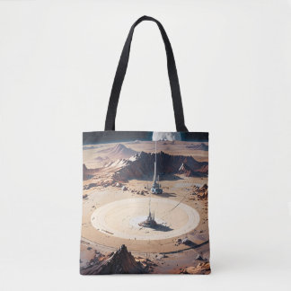 Surreal Desert Oasis with Sci-Fi Structure Tote Bag