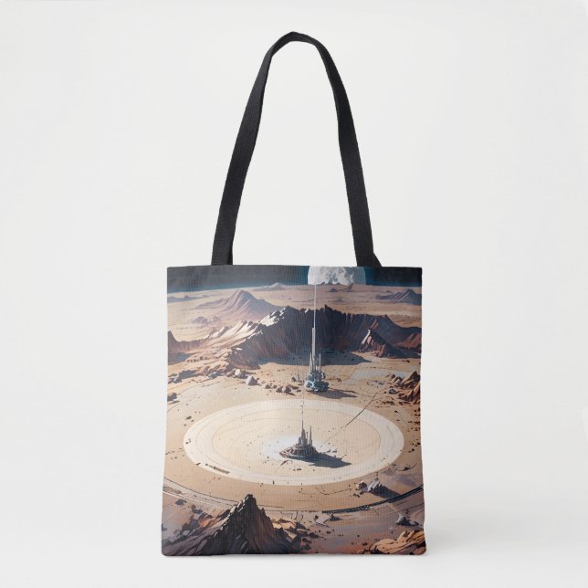 Surreal Desert Oasis with Sci-Fi Structure Tote Bag (Front)