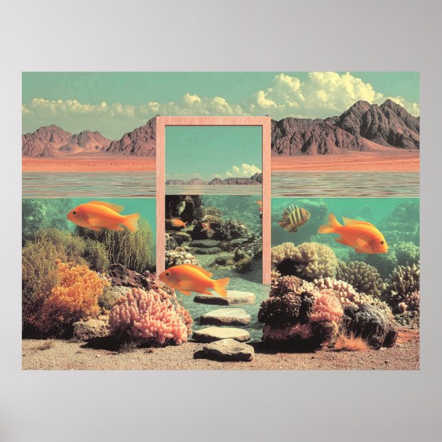 Surreal Desert Ocean with Door Poster (Front)