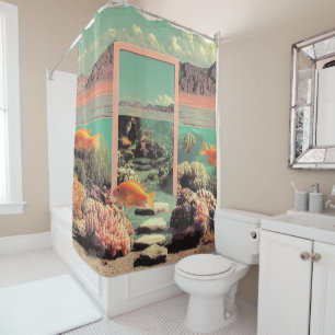 Surreal Desert Ocean with Door Shower Curtain