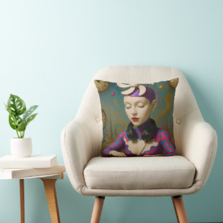 Surreal DJ Girl Psychedelic Futuristic Art Design Cushion