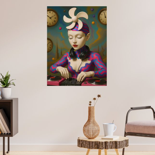 Surreal DJ Girl  Psychedelic Futuristic Art Design Poster (Living Room 3)