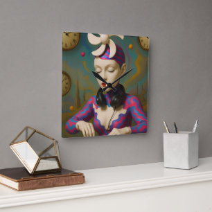 Surreal DJ Girl Psychedelic Futuristic Art Design Square Wall Clock