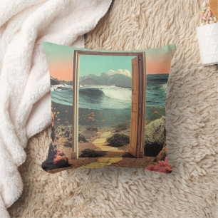Surreal Doorway Opening to Ocean with Coral Reef Cushion