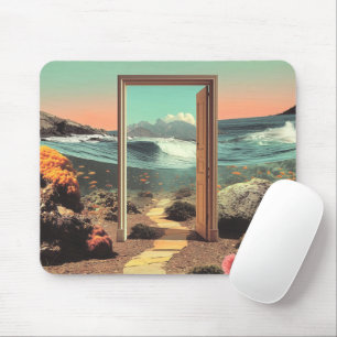 Surreal Doorway Opening to Ocean with Coral Reef Mouse Pad
