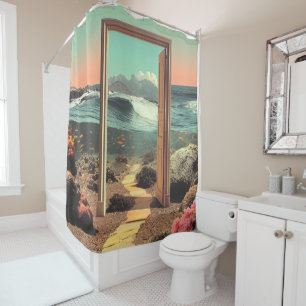 Surreal Doorway Opening to Ocean with Coral Reef Shower Curtain
