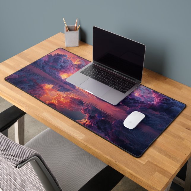 Surreal Dramatic Clouds With Fiery Sunset Desk Mat (Office 2)