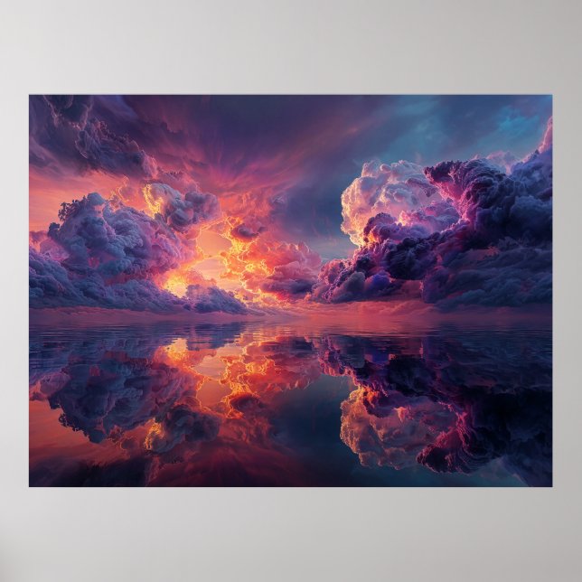 Surreal Dramatic Clouds With Fiery Sunset Poster (Front)