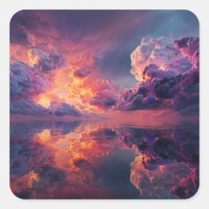 Surreal Dramatic Clouds With Fiery Sunset Square Sticker