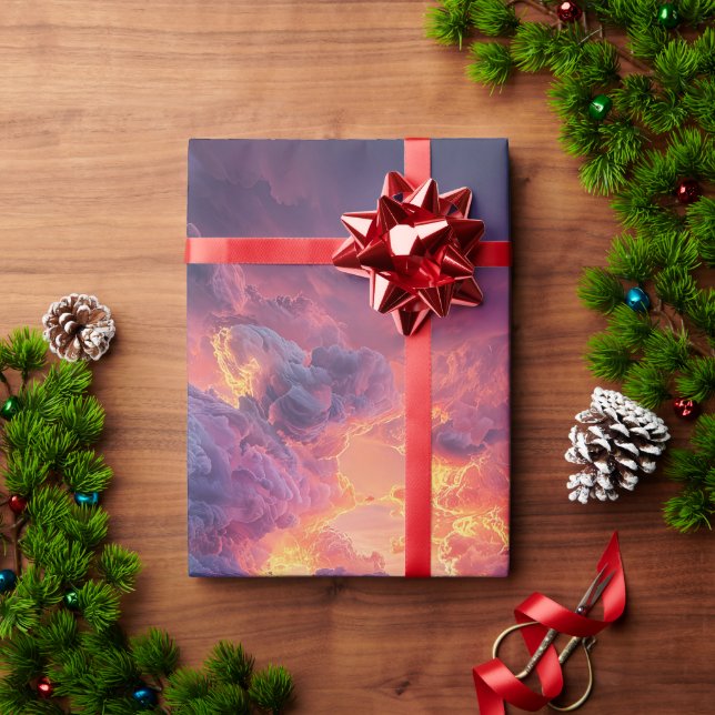 Surreal Dramatic Clouds With Fiery Sunset Wrapping Paper (Holiday Gift)