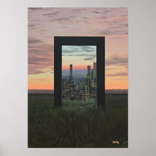 Surreal Dreamlike Gateway to City in the Fields Poster