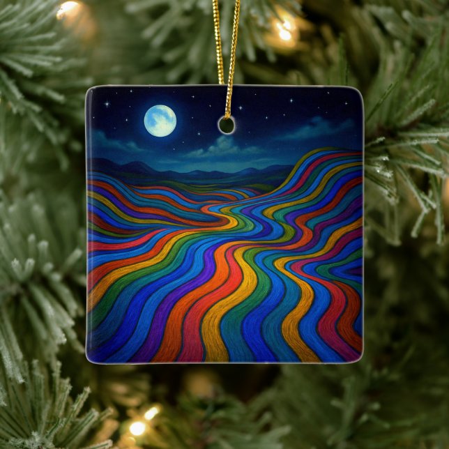 Surreal Dreamscape Moonlight Rainbow Land Ceramic Ornament (Tree)