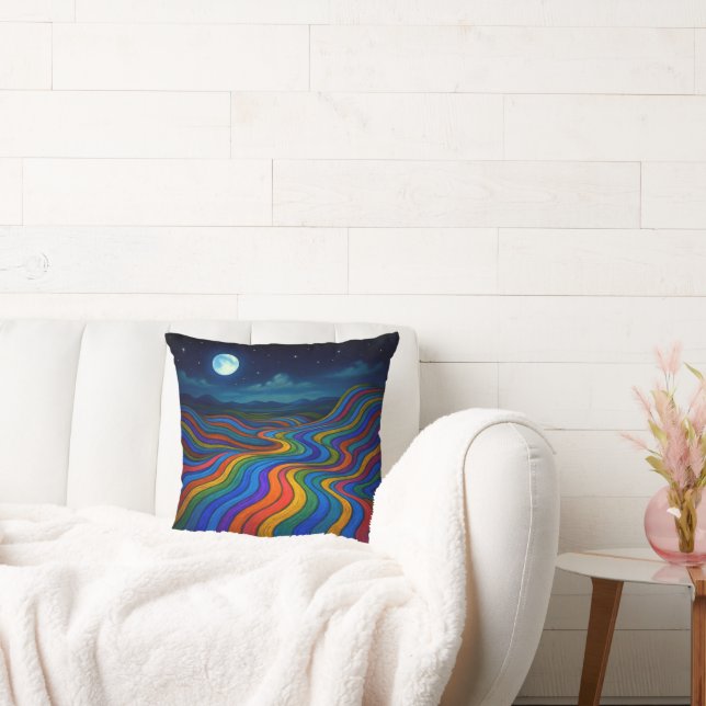Surreal Dreamscape Moonlight Rainbow Land Cushion (Couch)