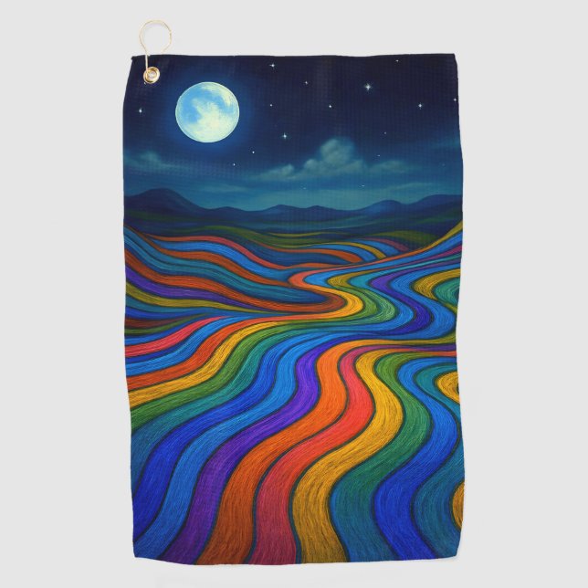 Surreal Dreamscape Moonlight Rainbow Land Golf Towel (Front)