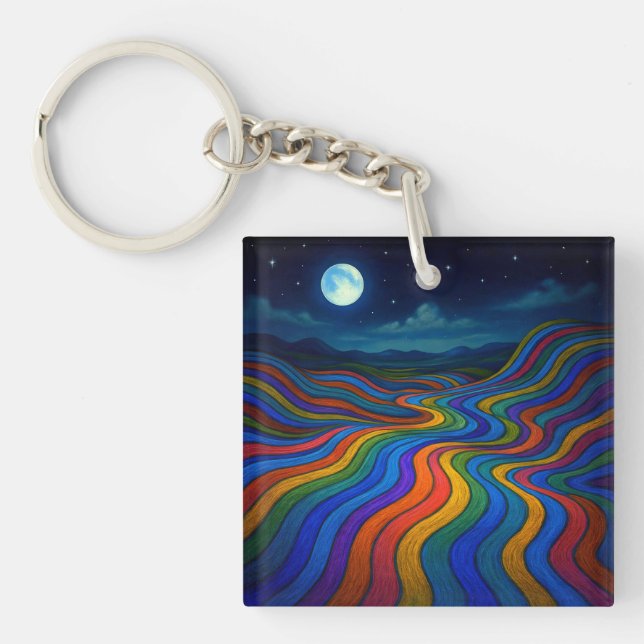 Surreal Dreamscape Moonlight Rainbow Land Key Ring (Front)