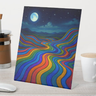 Surreal Dreamscape Moonlight Rainbow Land Pedestal Sign