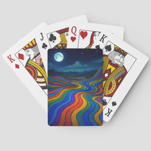 Surreal Dreamscape Moonlight Rainbow Land Playing Cards (Back)