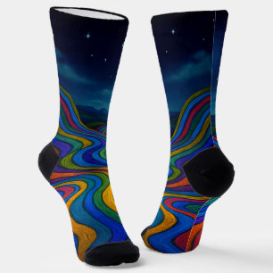 Surreal Dreamscape Moonlight Rainbow Land Socks