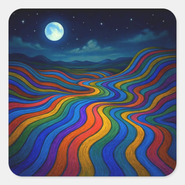 Surreal Dreamscape Moonlight Rainbow Land Square Sticker (Front)