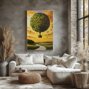 Surreal Dreamscape Tree Balloon Over Serene Land Poster