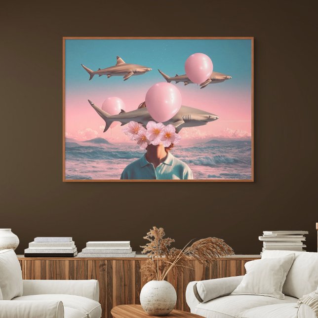 Surreal Dreamscape with Sharks and Balloons Poster (Surreal Dreamscape with Sharks and Balloons)