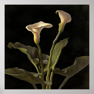 Surreal Easter Lilies On A Black Background Poster