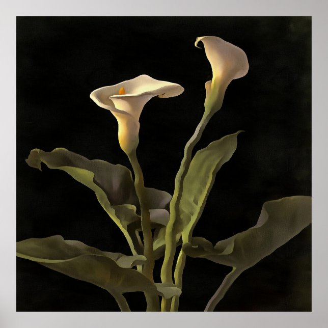 Surreal Easter Lilies On A Black Background Poster (Front)