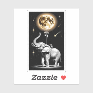 Surreal Elephant Holding Glowing Full Moon Balloon