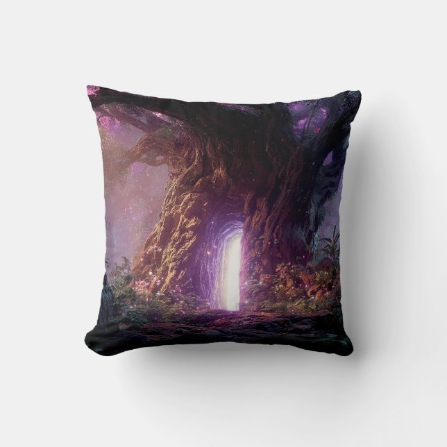 Surreal Enchanted Tree With Glowing Portal Cushion (Front)